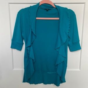 EXPRESS Ruffled Short Sleeved Cardigan XS - blue
